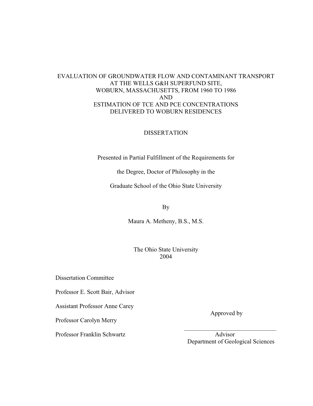 Evaluation of Groundwater Flow and Contaminant Transport