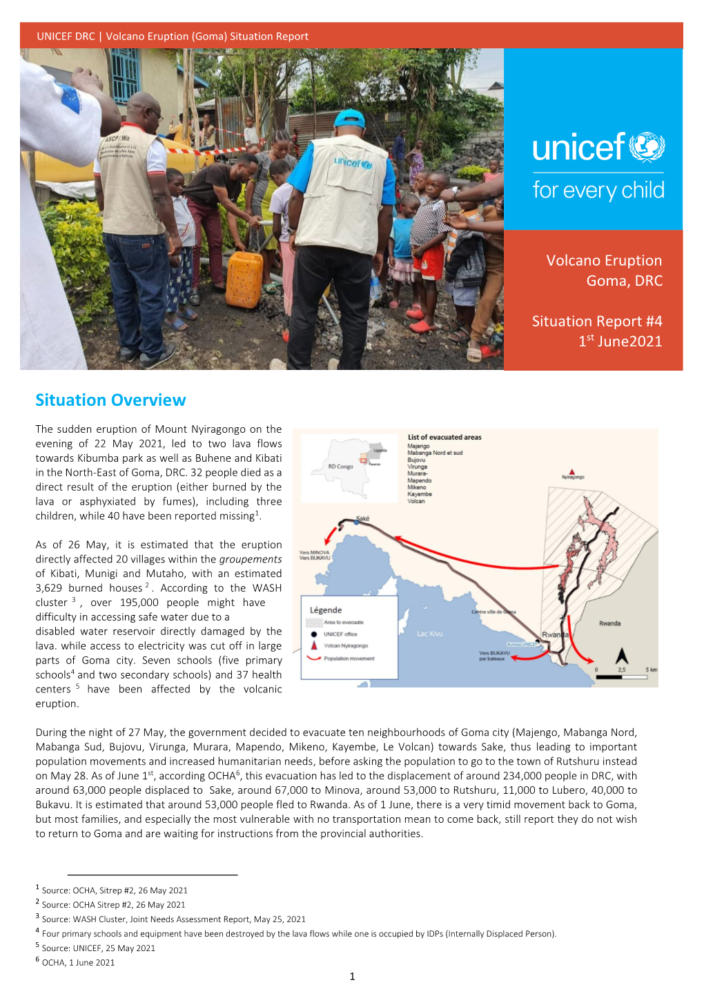 Volcano Eruption Goma, DRC Situation Report #4 1St June2021