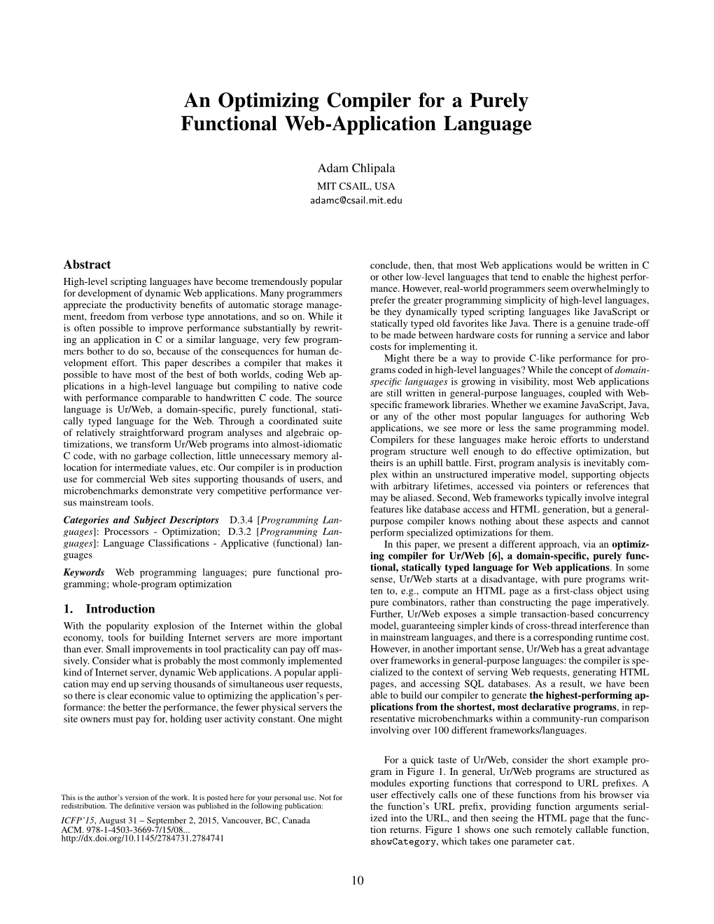 An Optimizing Compiler for a Purely Functional Web-Application Language