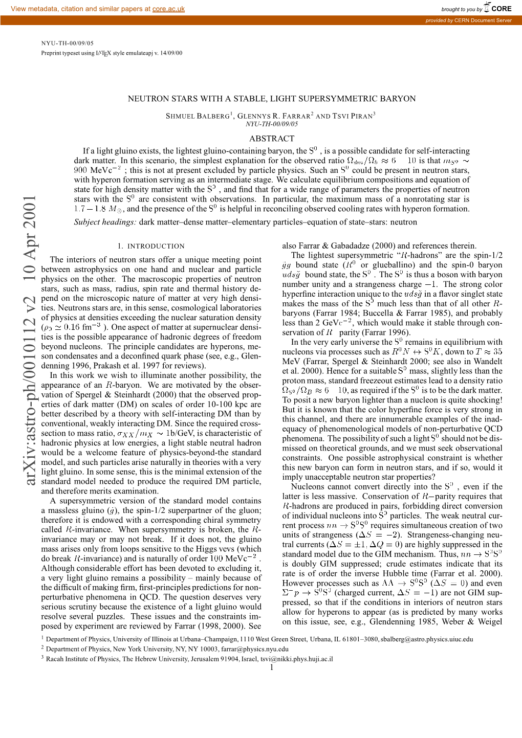 Arxiv:Astro-Ph/0010112 V2 10 Apr 2001