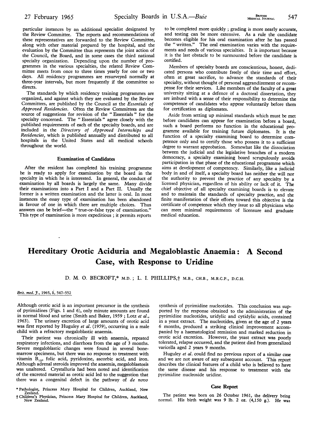 Hereditary Orotic Aciduria and Megaloblastic Anaemia: a Second Case, with Response to Uridine