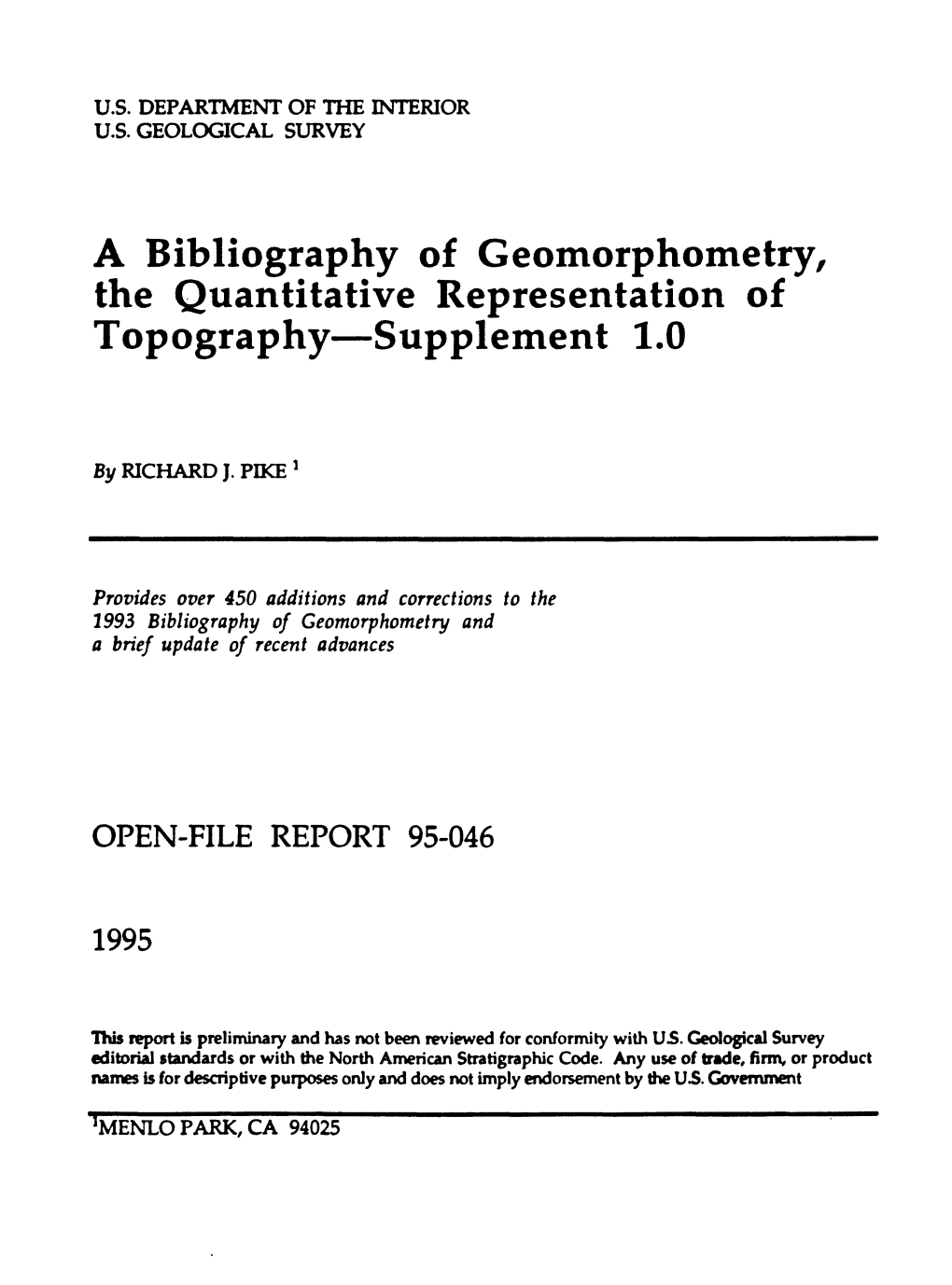 A Bibliography of Geomorphometry, the Quantitative Representation of Topography Supplement 1.0