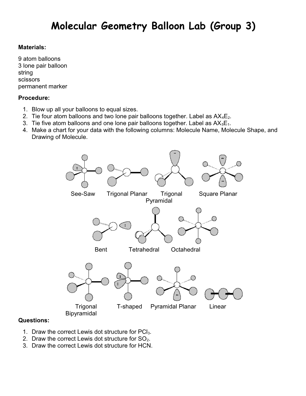 Molecular Geometry Balloon Lab (Group 1)