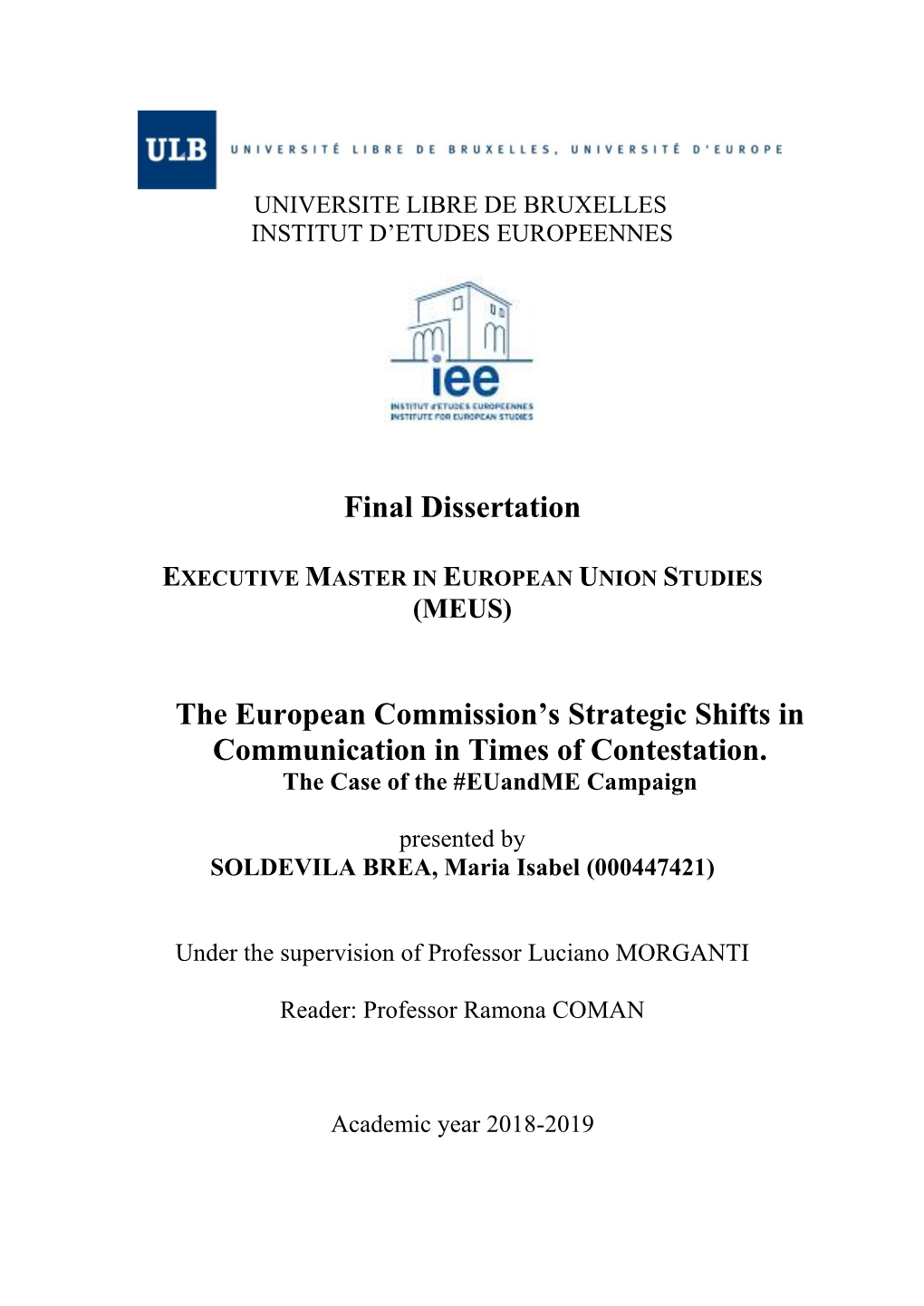 Final Dissertation the European Commission's Strategic Shifts In