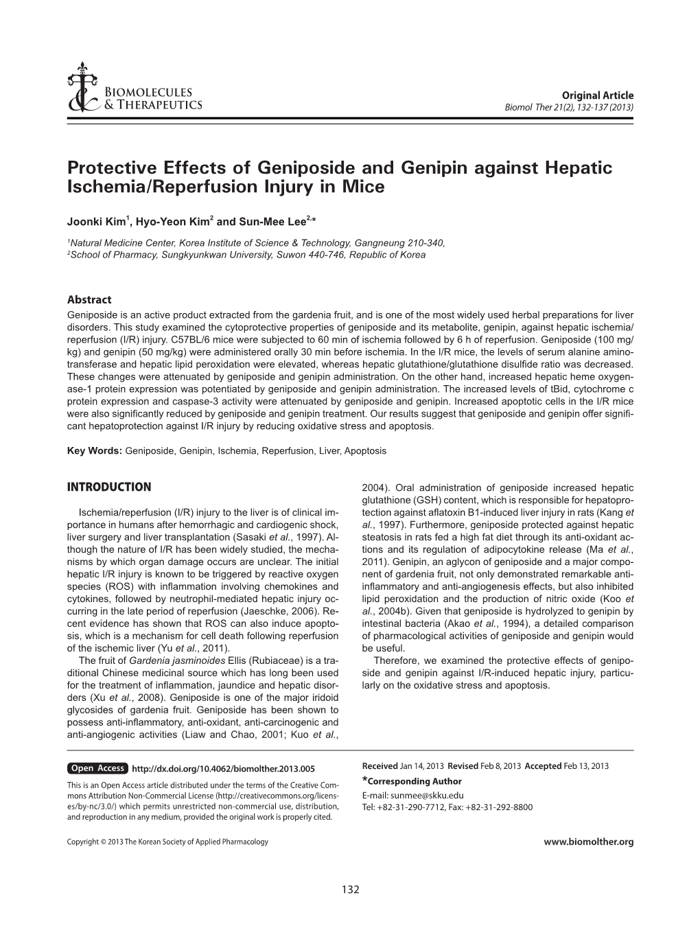 Protective Effects of Geniposide and Genipin Against Hepatic Ischemia/Reperfusion Injury in Mice