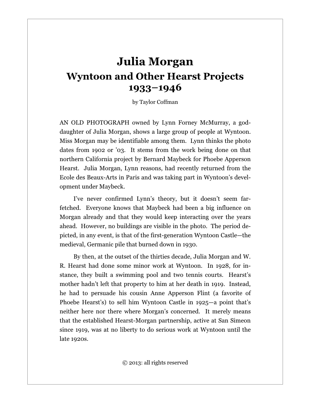 Julia Morgan Wyntoon and Other Hearst Projects 1933–1946