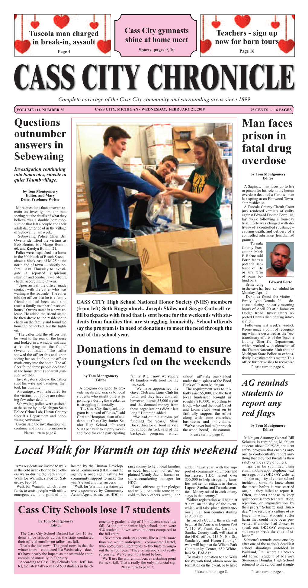 Cass City Chronicle - Wednesday, February 21, 2018 Cass City, Michigan    � �   