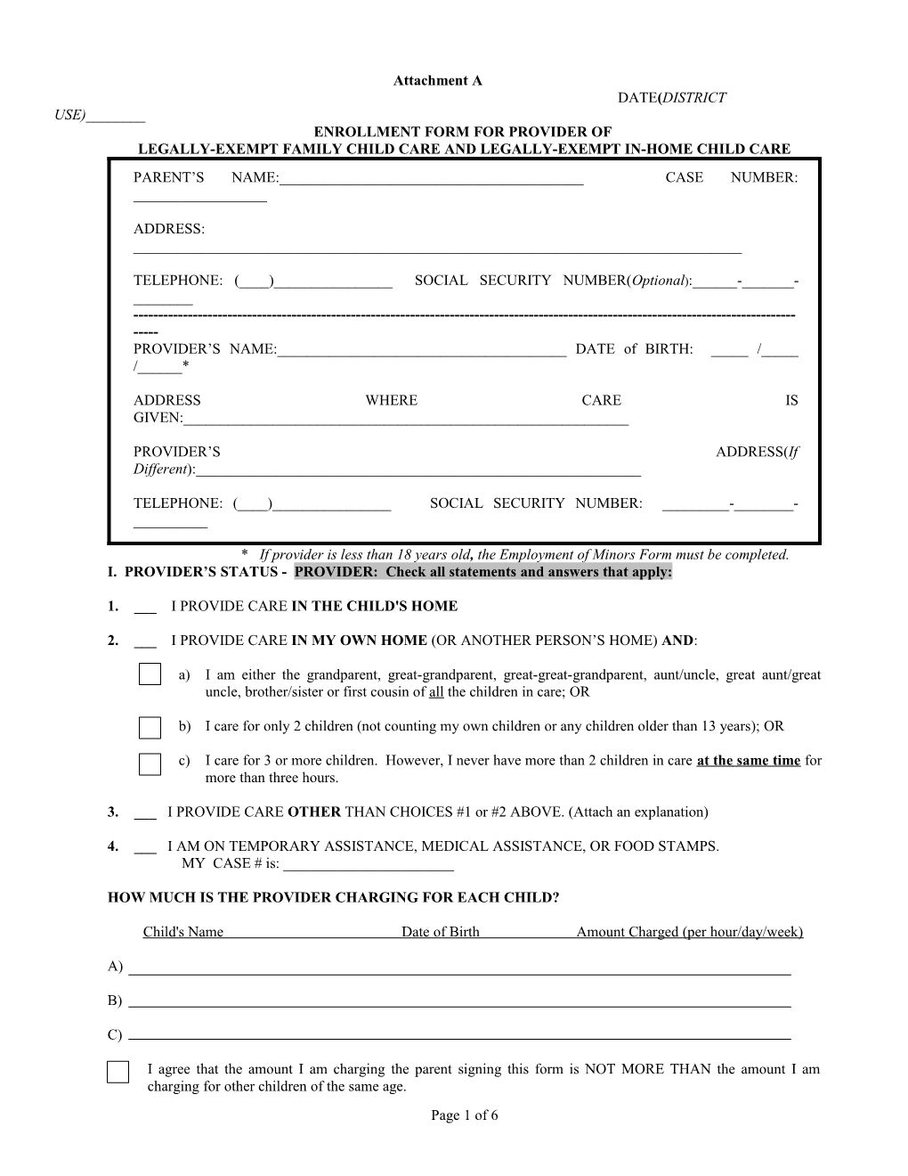 Enrollment Form for Provider of Legally-Exempt Family Child Care and Legally-Exempt In-Home