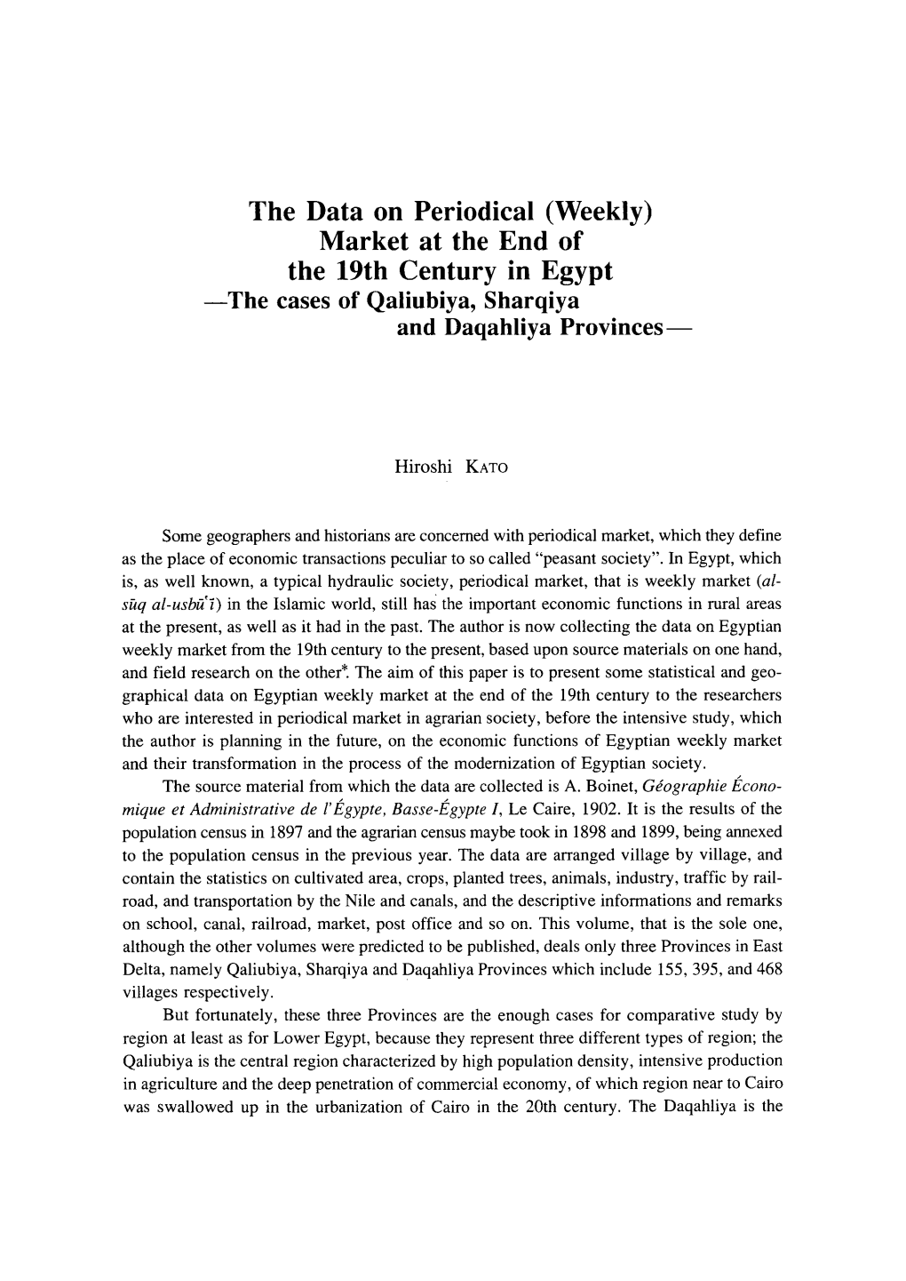 The Data on Periodical (Weekly) Market at the End of the 19Th Century in Egypt -The Cases of Qaliubiya, Sharqiya and Daqahliya Provinces