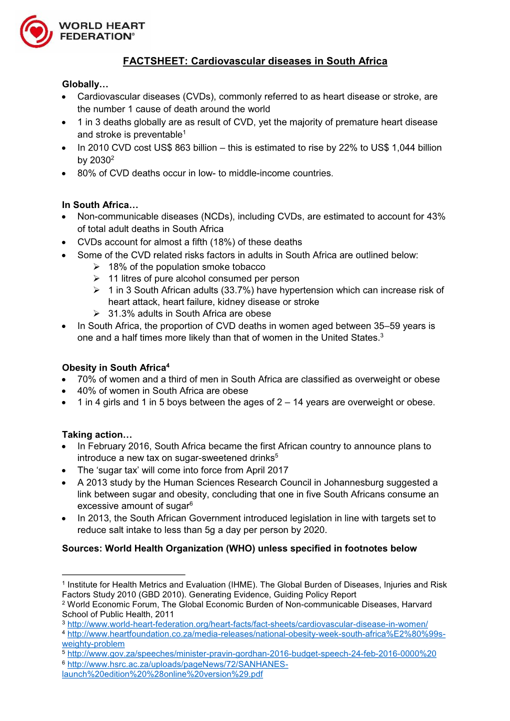 FACTSHEET: Cardiovascular Diseases in South Africa