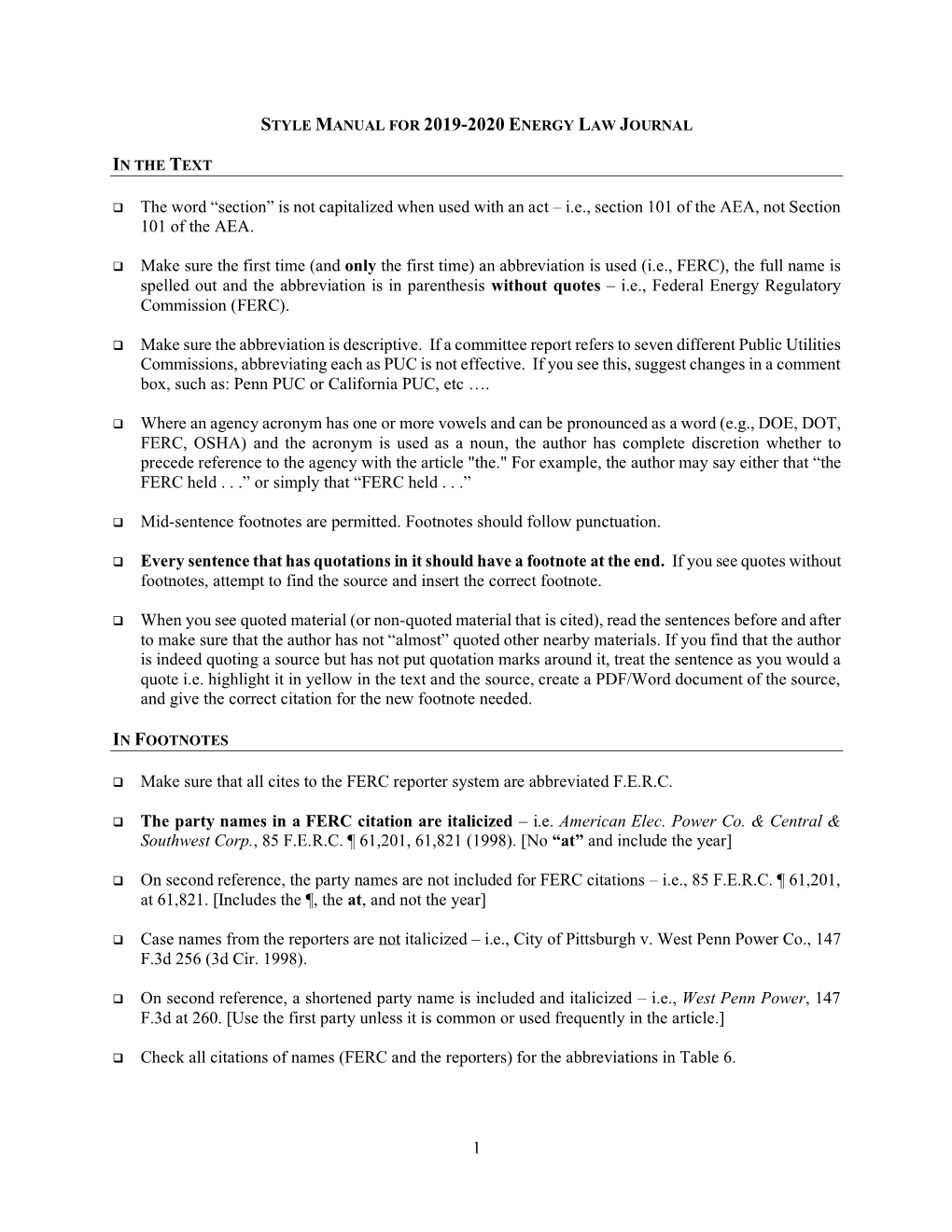 Style Manual for 2019-2020 Energy Law Journal in the Text