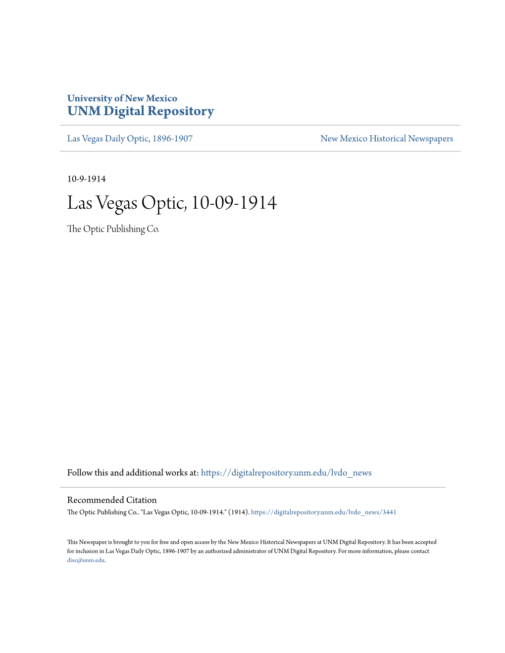 Las Vegas Optic, 10-09-1914 the Optic Publishing Co