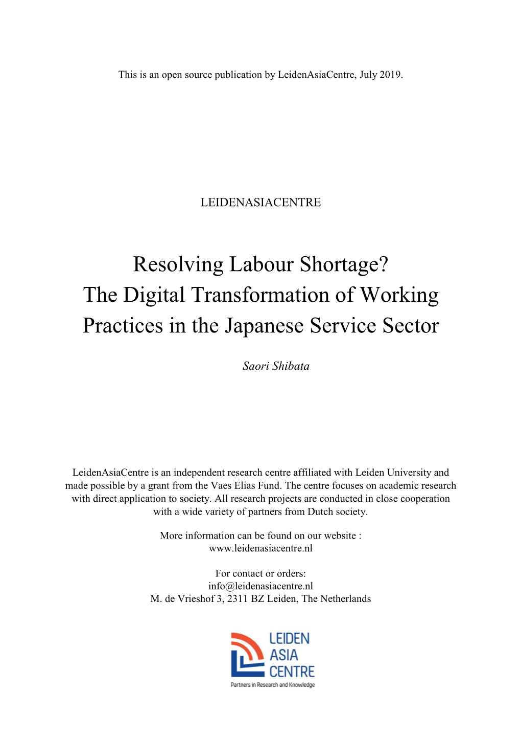 Resolving Labour Shortage? the Digital Transformation of Working Practices in the Japanese Service Sector