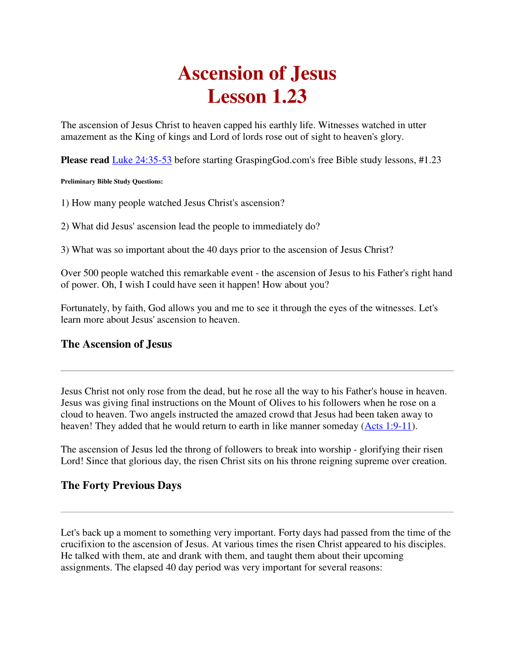 Ascension of Jesus Lesson 1.23