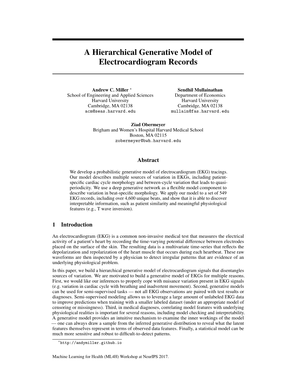 A Hierarchical Generative Model of Electrocardiogram Records