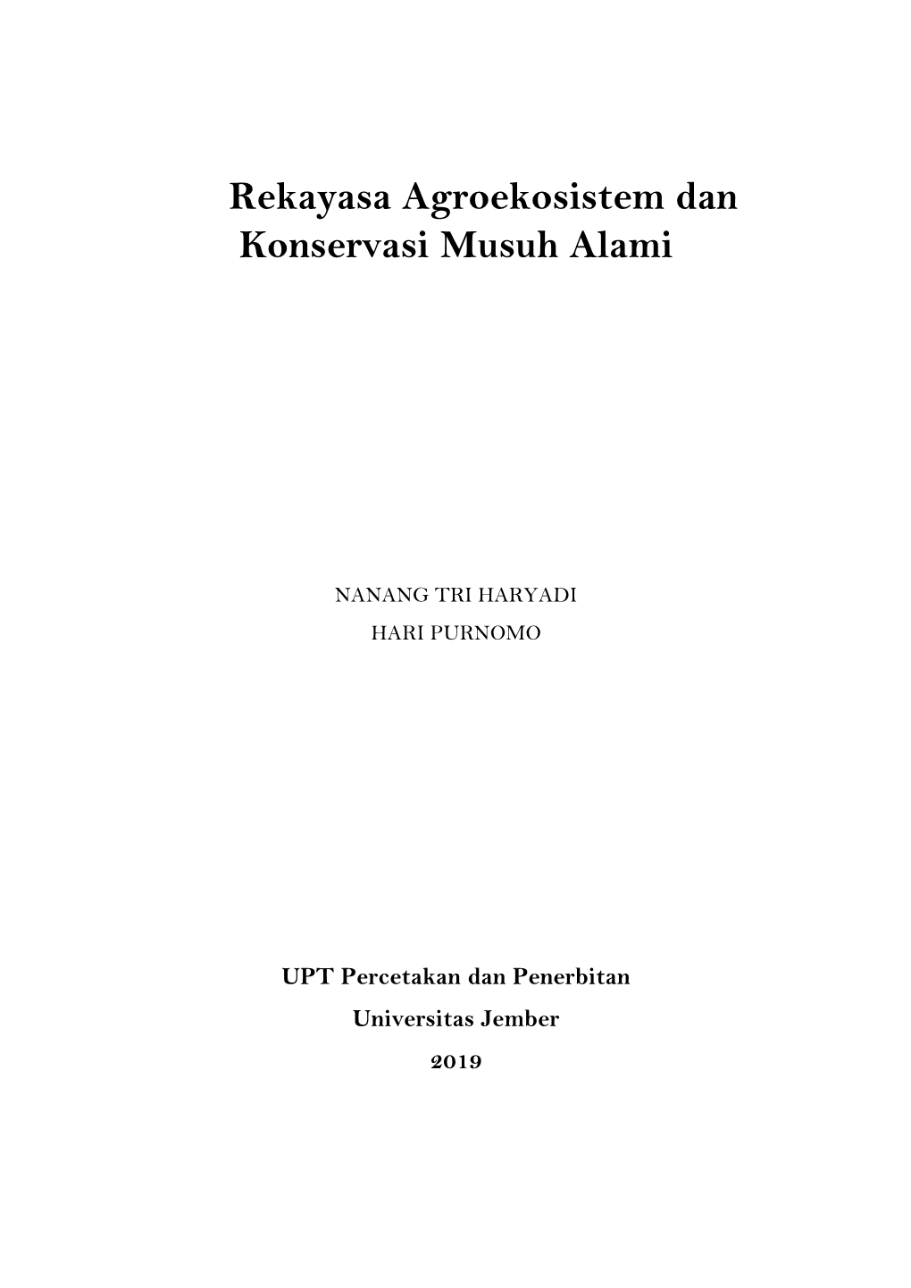 Rekayasa Agroekosistem Dan Konservasi Musuh Alami Revisi Pak