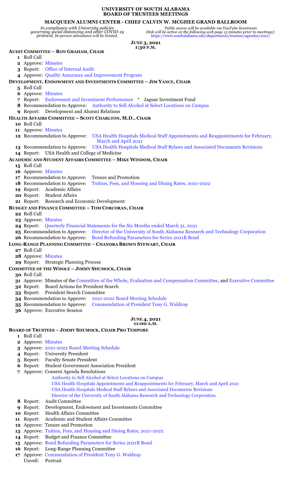 Meeting Materials, USA Board of Trustees and Standing Committee