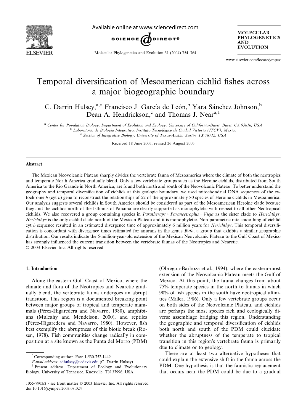 Temporal Diversification of Mesoamerican Cichlid Fishes Across