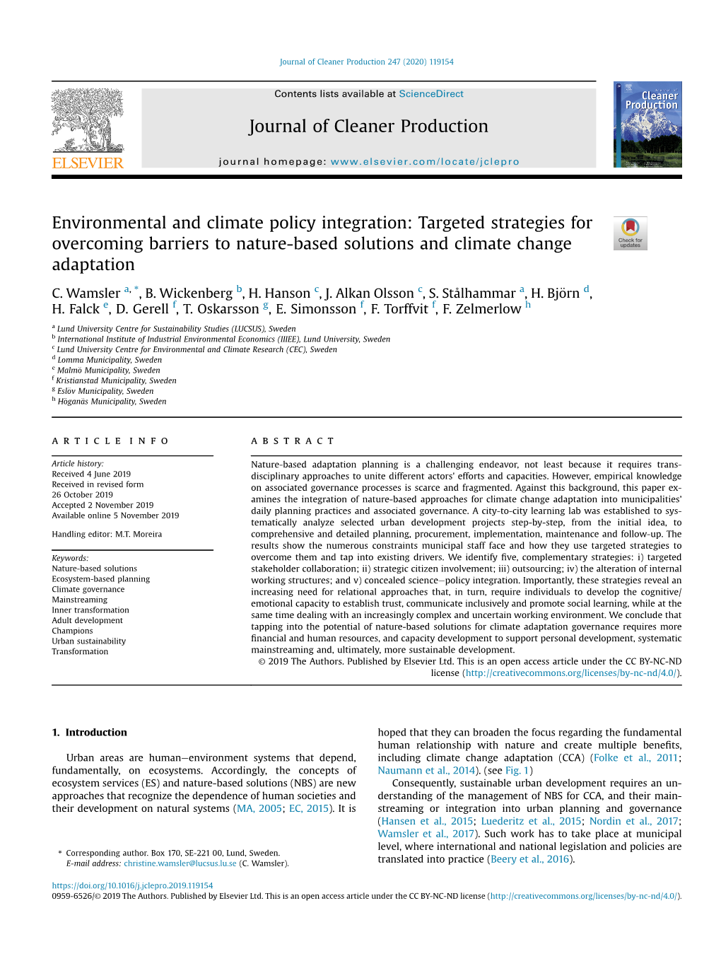 Environmental and Climate Policy Integration: Targeted Strategies for Overcoming Barriers to Nature-Based Solutions and Climate Change Adaptation