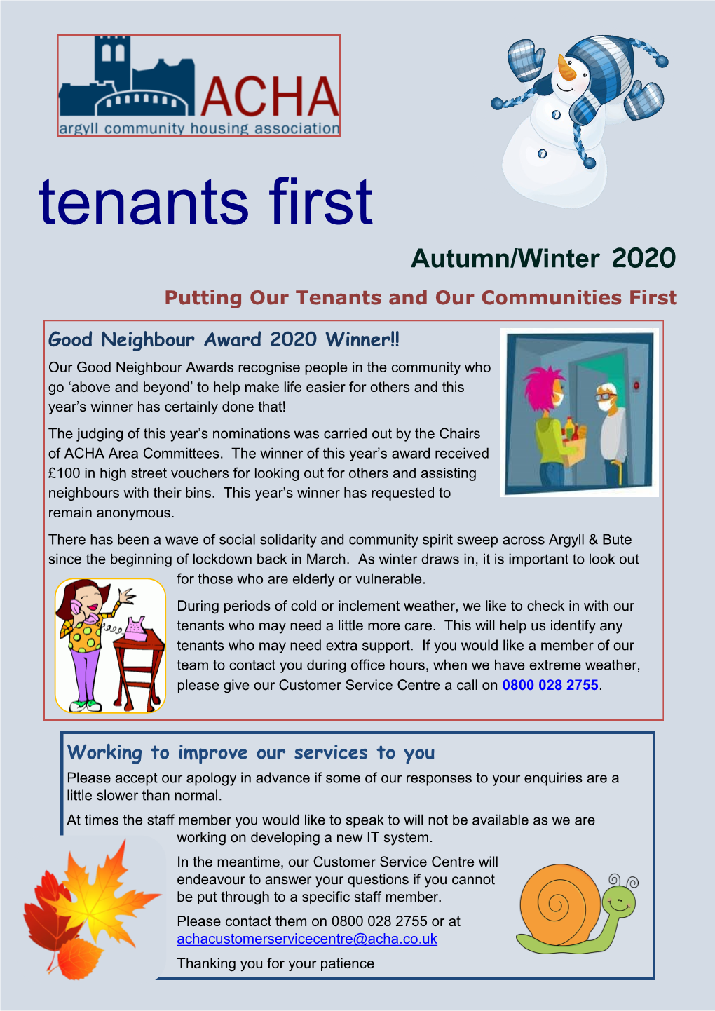 Tenants First Autumn/Winter Newsletter 2020