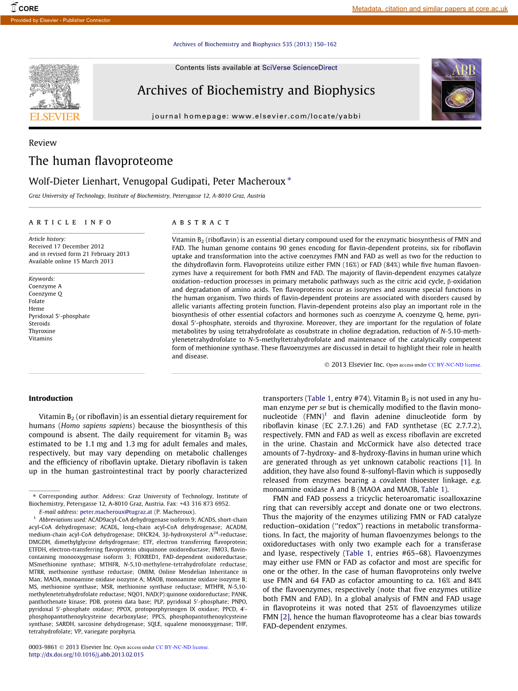 The Human Flavoproteome