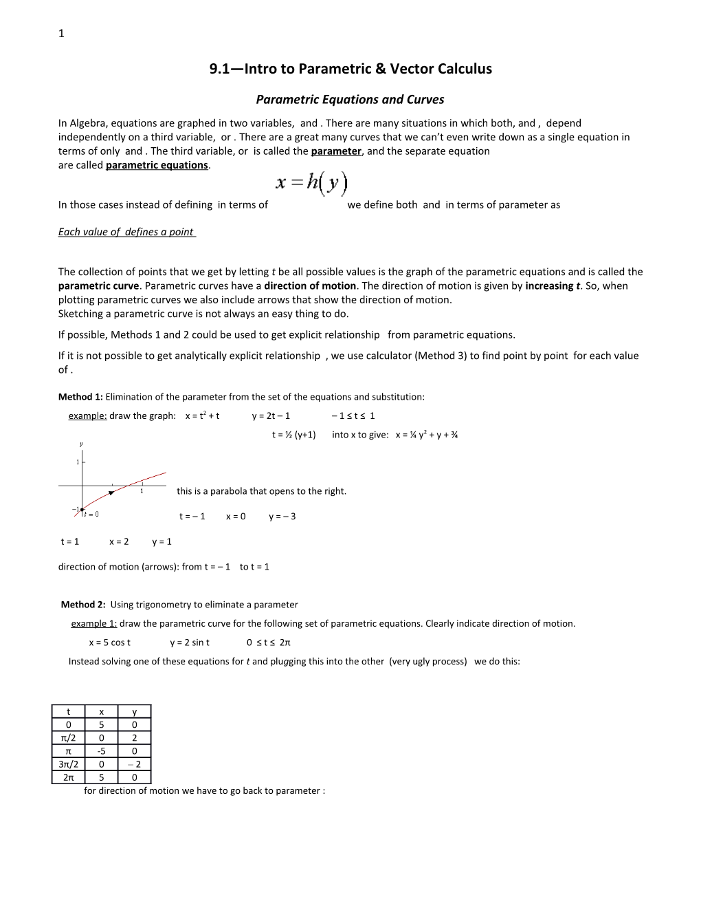 9.1 Intro to Parametric & Vector Calculus