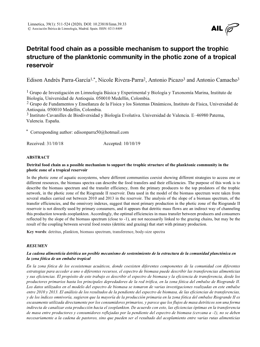 Detrital Food Chain As a Possible Mechanism to Support the Trophic Structure of the Planktonic Community in the Photic Zone of a Tropical Reservoir