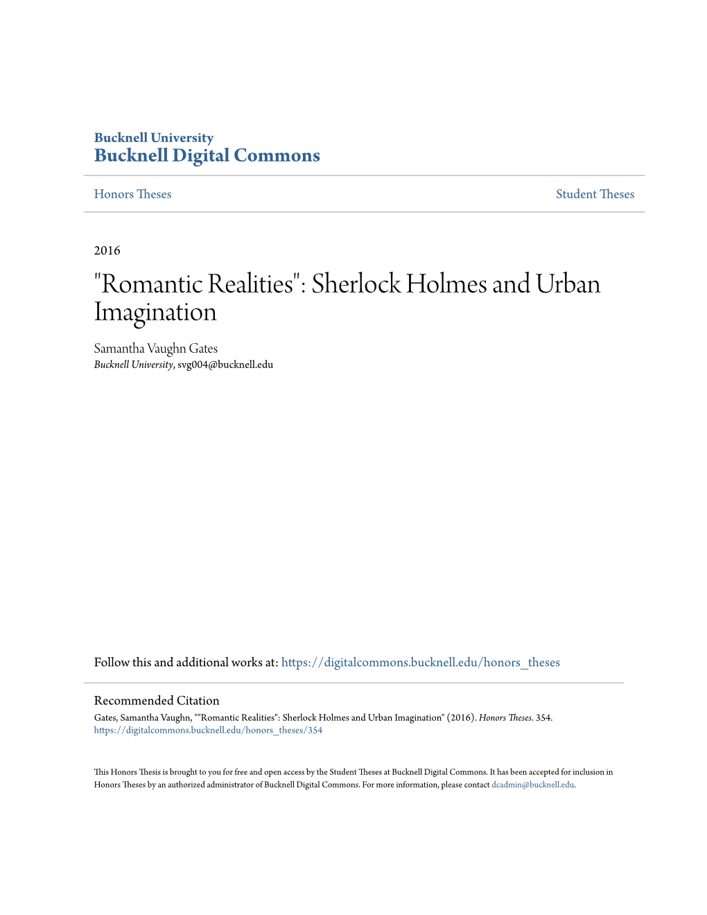 Sherlock Holmes and Urban Imagination Samantha Vaughn Gates Bucknell University, Svg004@Bucknell.Edu