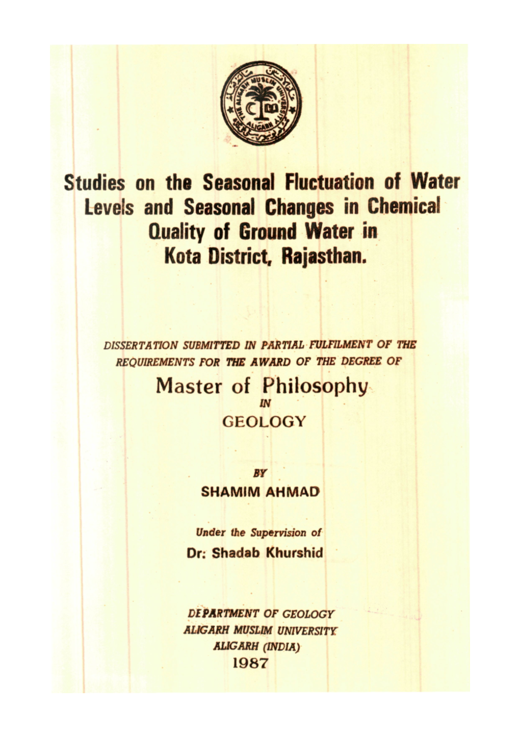 Master of Philosophy in GEOLOGY