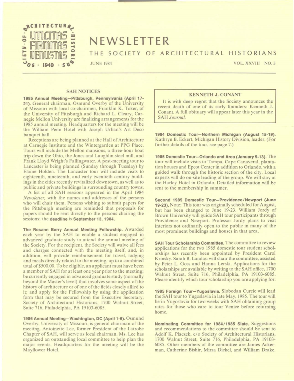 Newsletter the Society of Architectural Historians