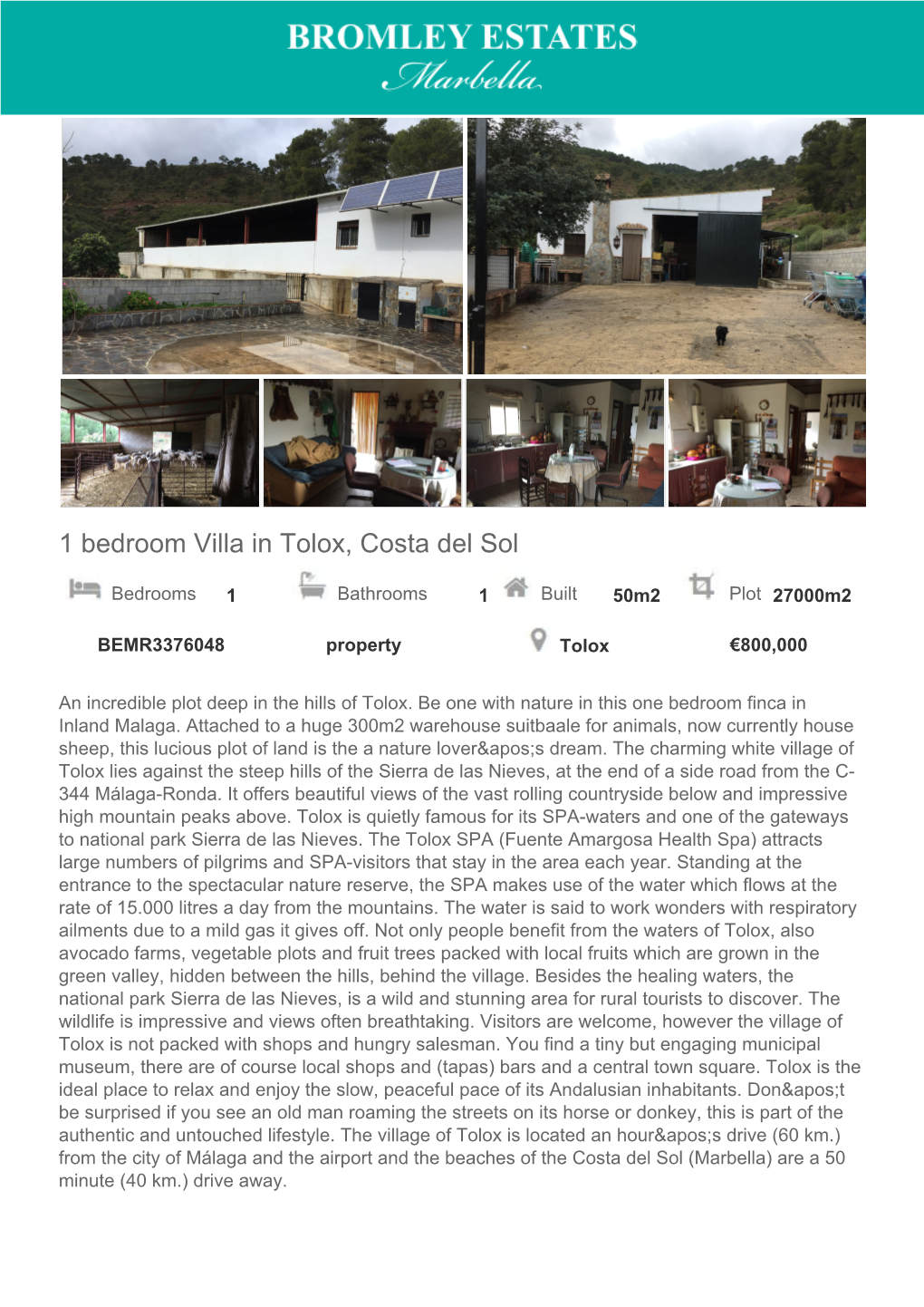 1 Bedroom Villa in Tolox, Costa Del Sol