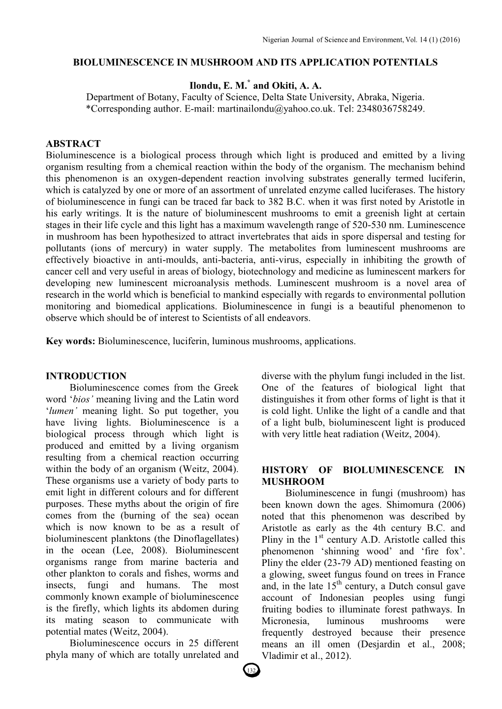 Bioluminescence in Mushroom and Its Application Potentials