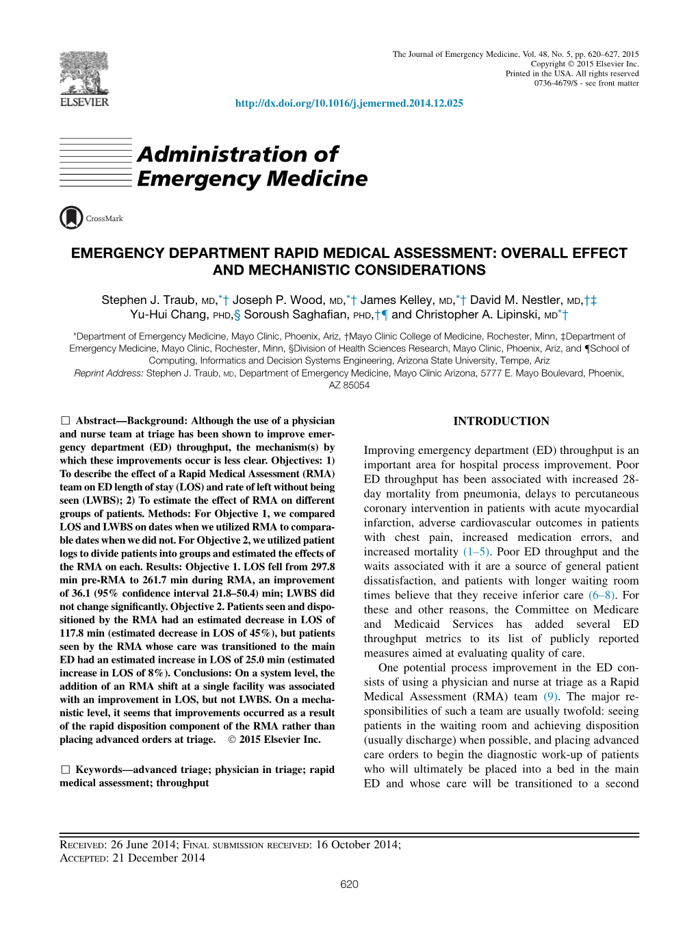 Emergency Department Rapid Medical Assessment: Overall Effect and Mechanistic Considerations