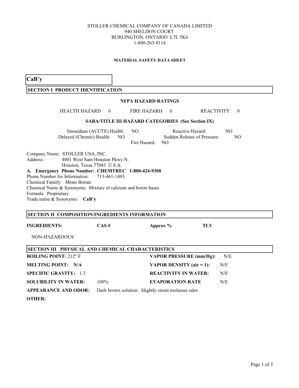 Stoller Chemical Company of Canada Limited