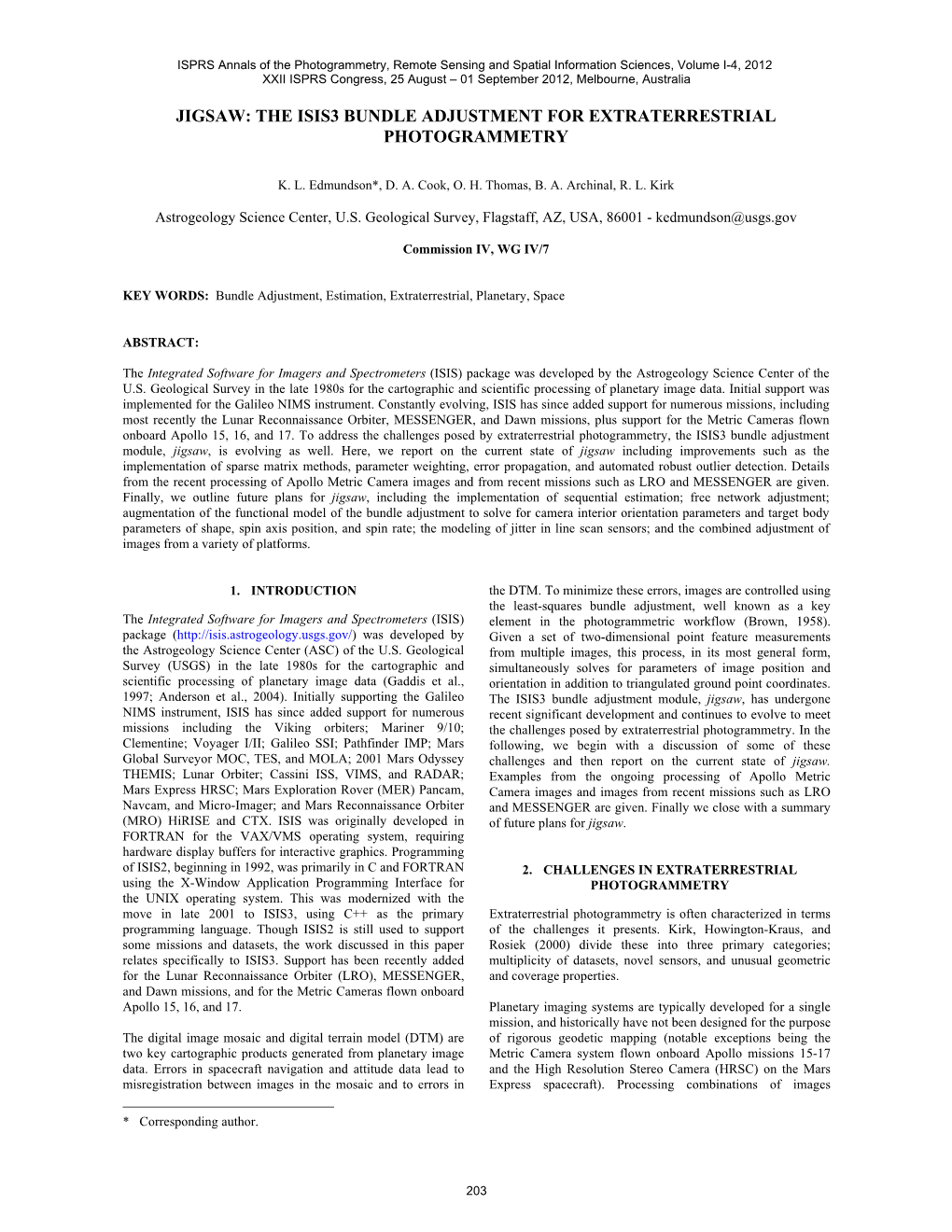 The Isis3 Bundle Adjustment for Extraterrestrial Photogrammetry