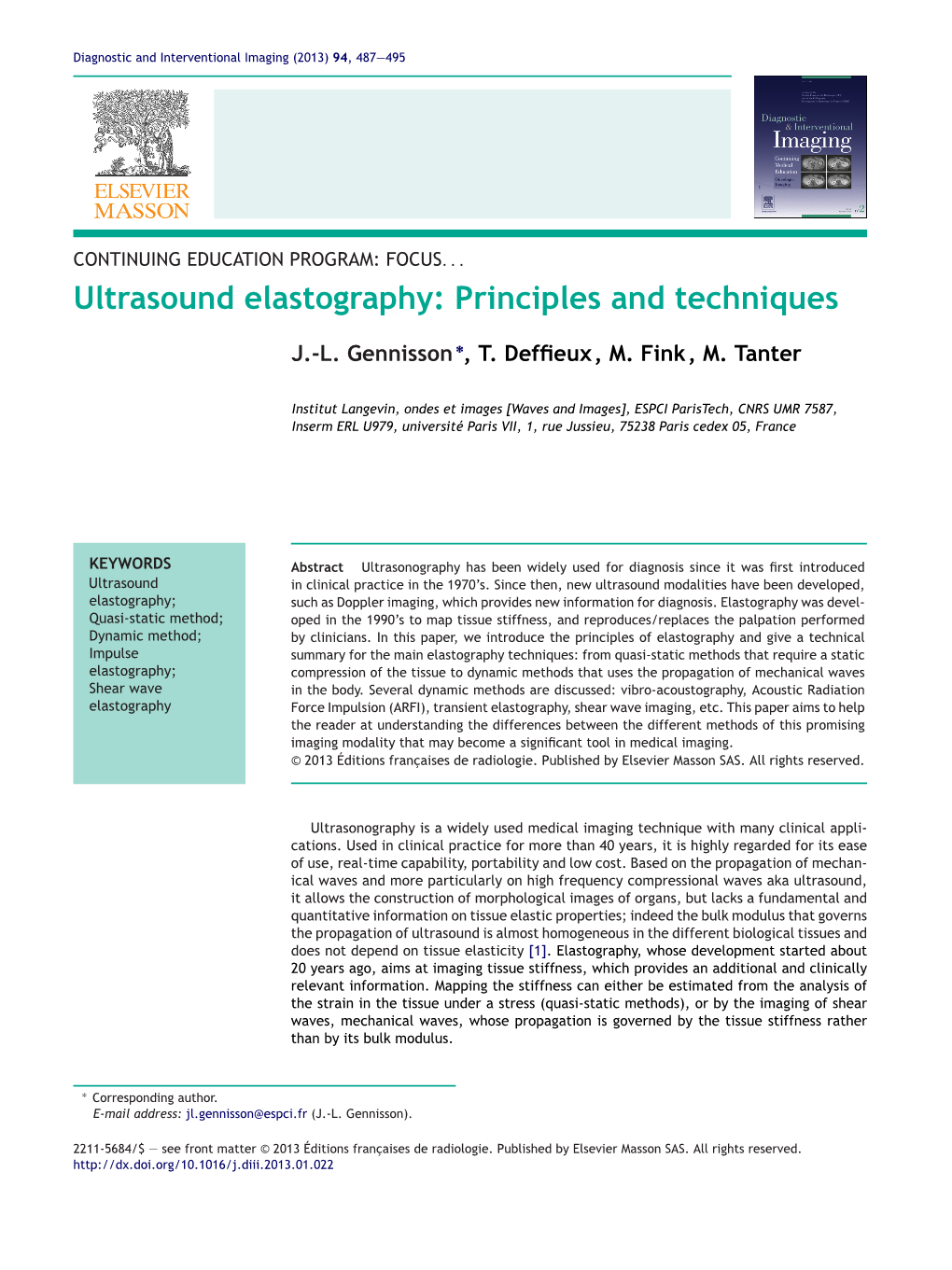 Ultrasound Elastography: Principles and Techniques