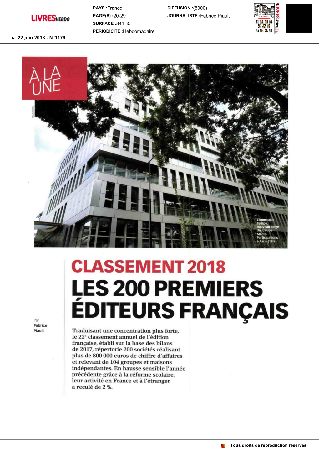 Les 200 Premiers Éditeurs Français