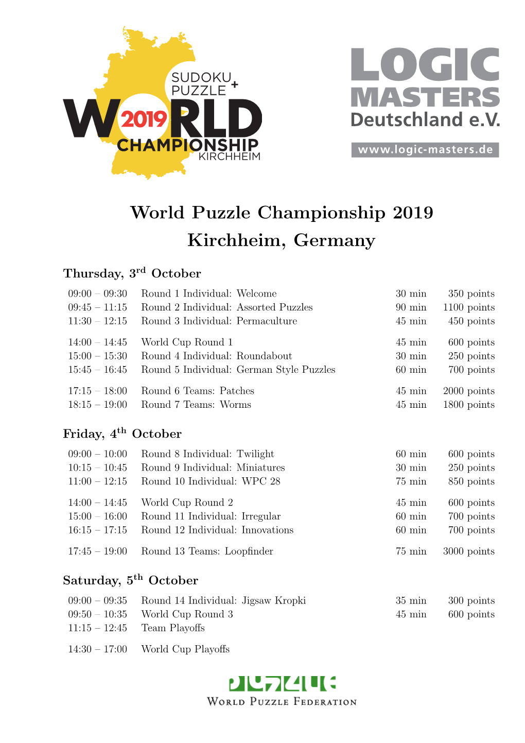 World Puzzle Championship 2019 Kirchheim, Germany