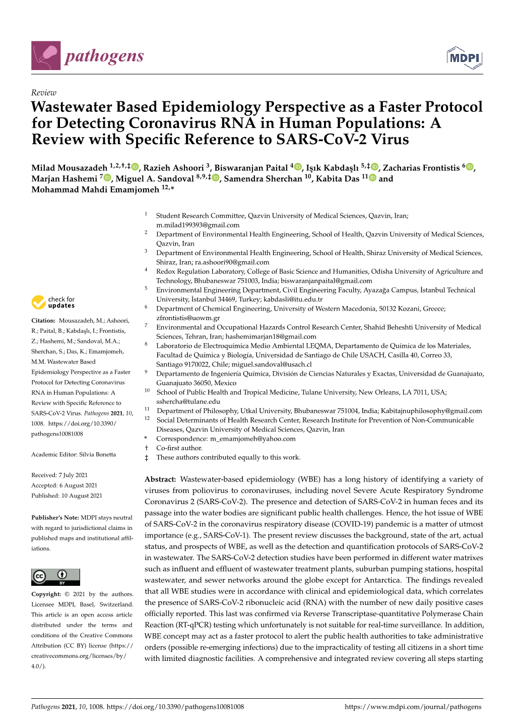 Wastewater Based Epidemiology Perspective As a Faster Protocol for Detecting Coronavirus RNA in Human Populations: a Review with Speciﬁc Reference to SARS-Cov-2 Virus