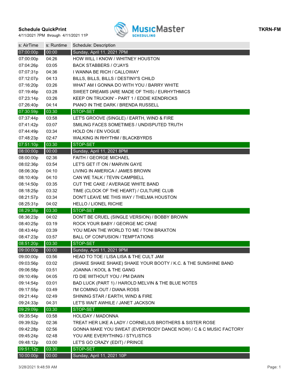 Schedule Quickprint TKRN-FM