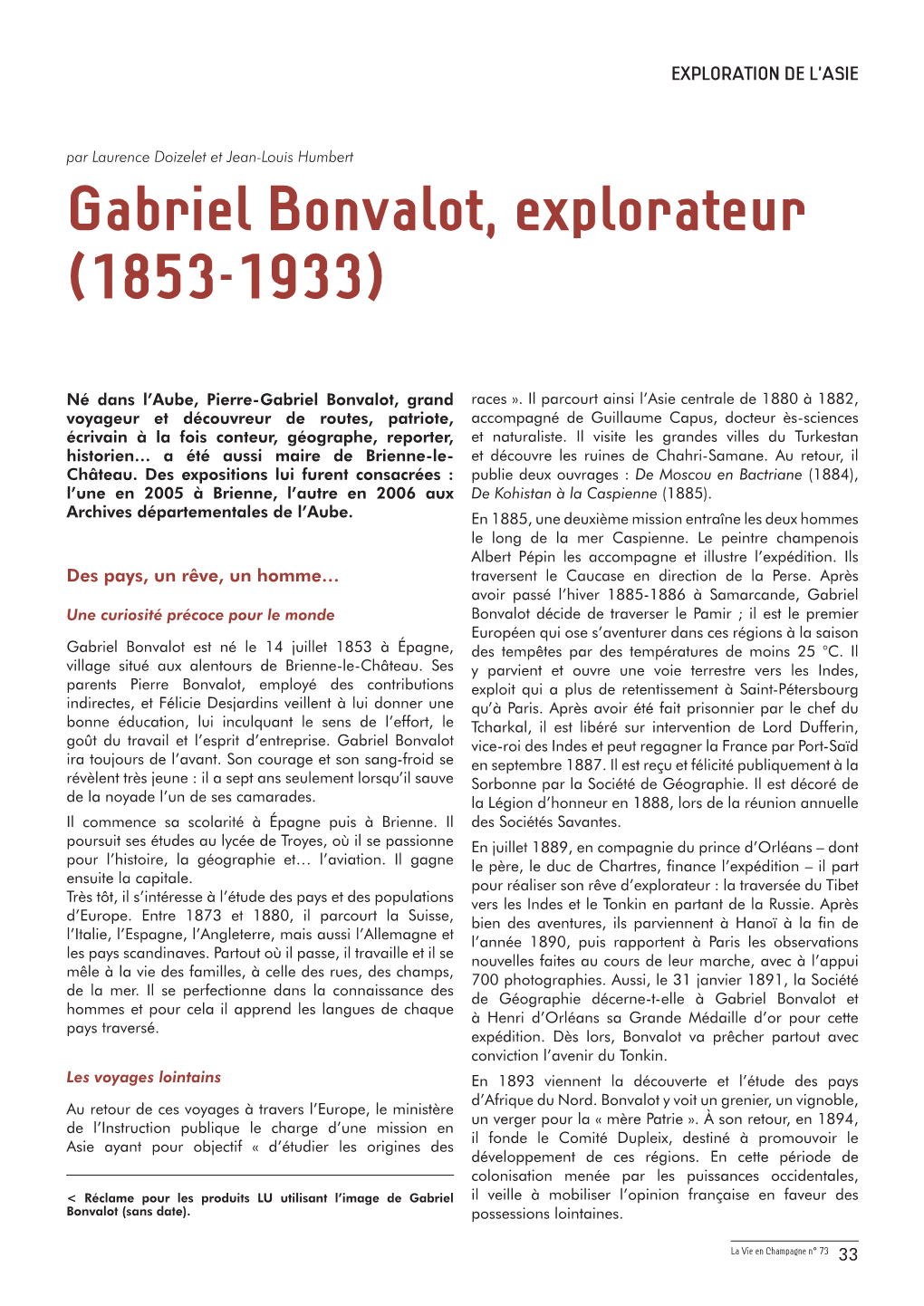 Gabriel Bonvalot, Explorateur (1853-1933)