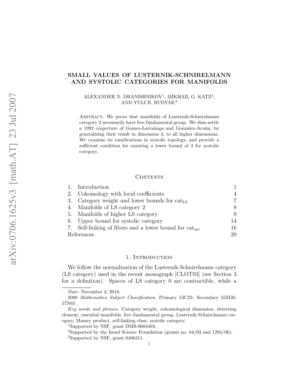 Small Values of Lusternik-Schnirelmann And