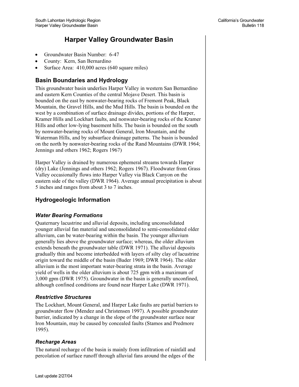 Harper Valley Groundwater Basin Bulletin 118