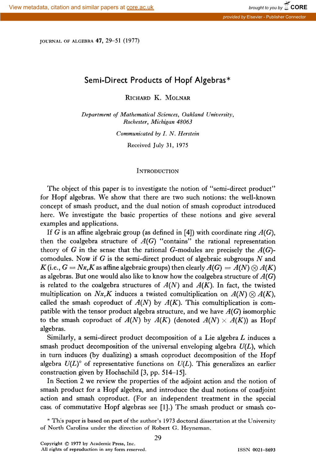 Semi-Direct Products of Hopf Algebras*