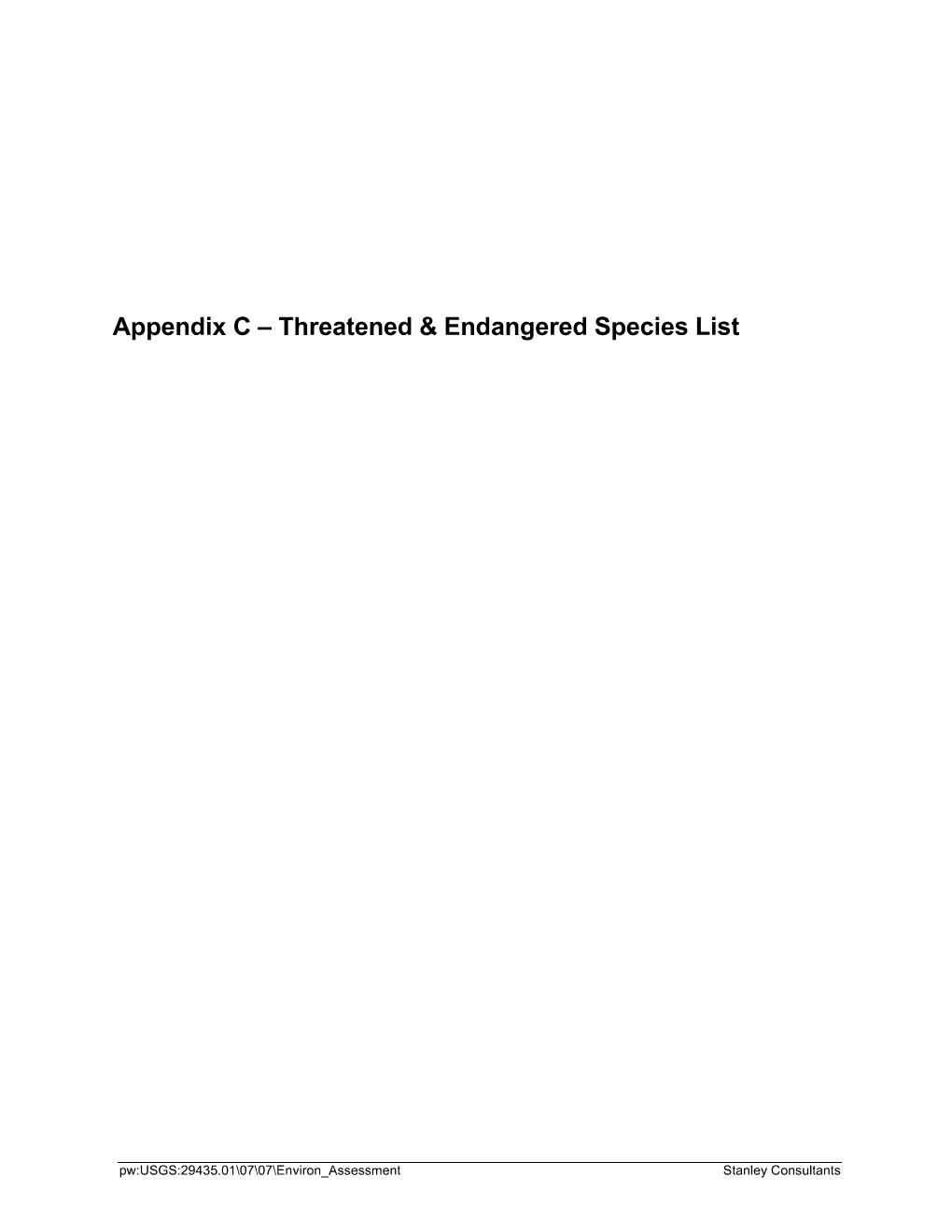 Appendix C - Threatened & Endangered Species List