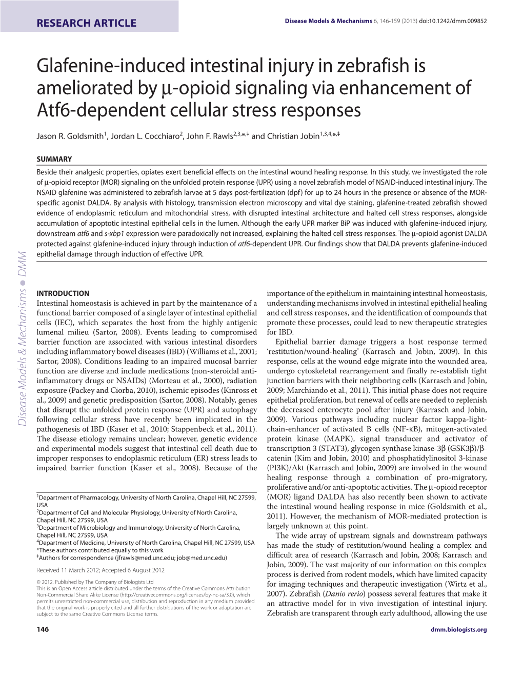 Glafenine-Induced Intestinal Injury in Zebrafish Is Ameliorated by -Opioid Signaling Via Enhancement of Atf6-Dependent Cellular Stress Responses