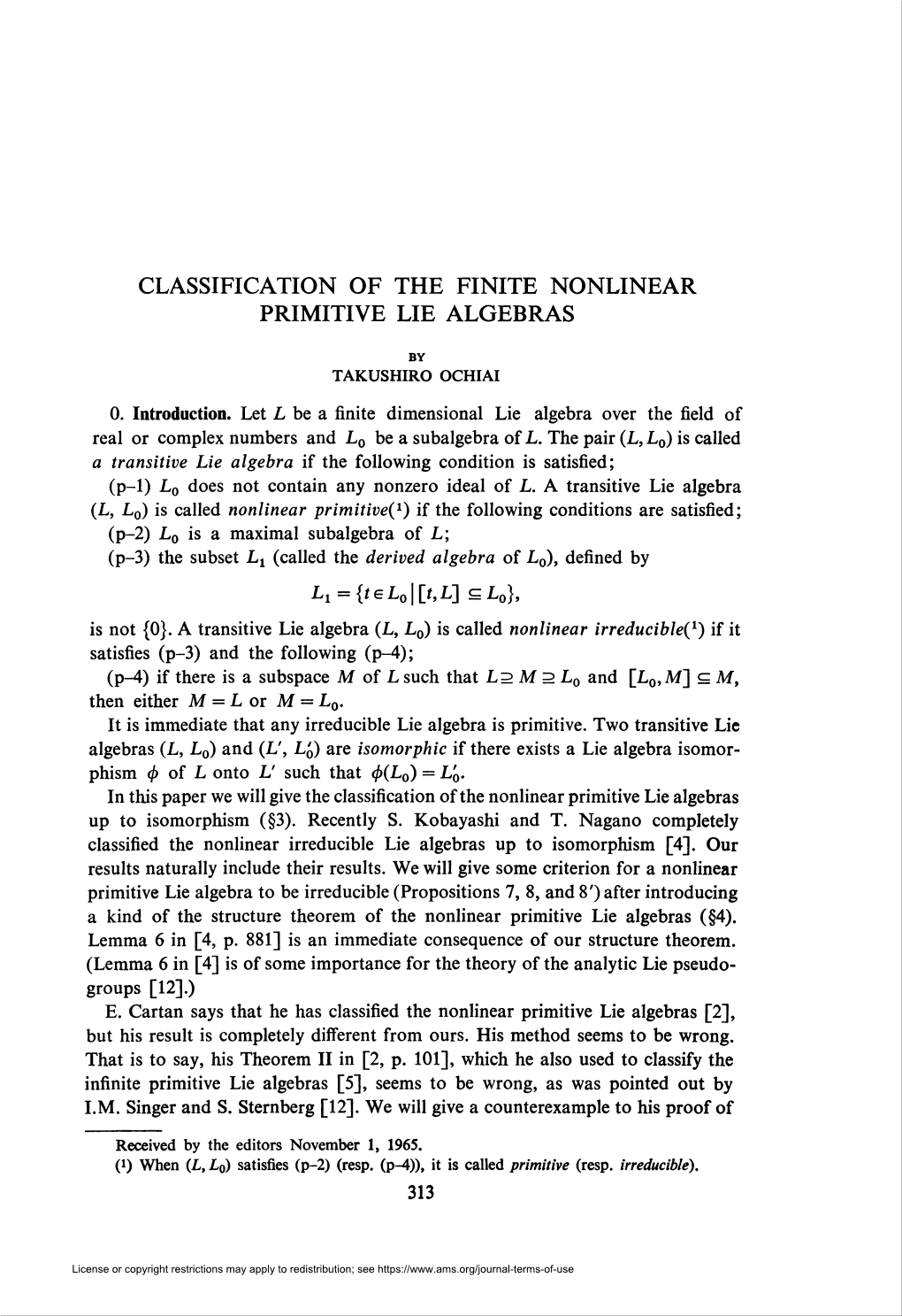 Classification of the Finite Nonlinear Primitive Lie Algebras