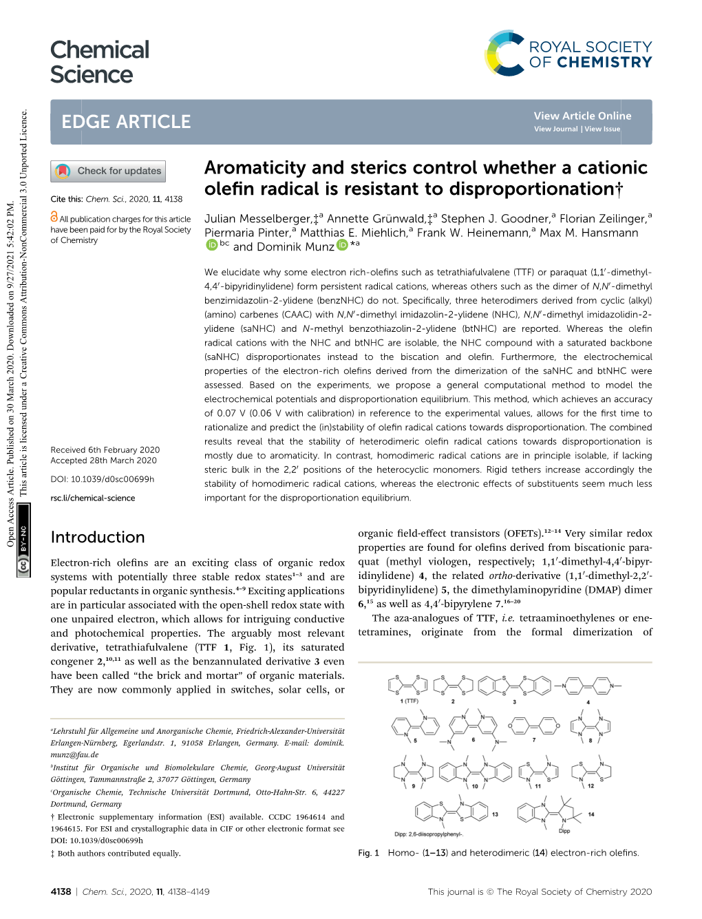 Aromaticity and Sterics Control Whether a Cationic Olefin Radical Is Resistant to Disproportionation