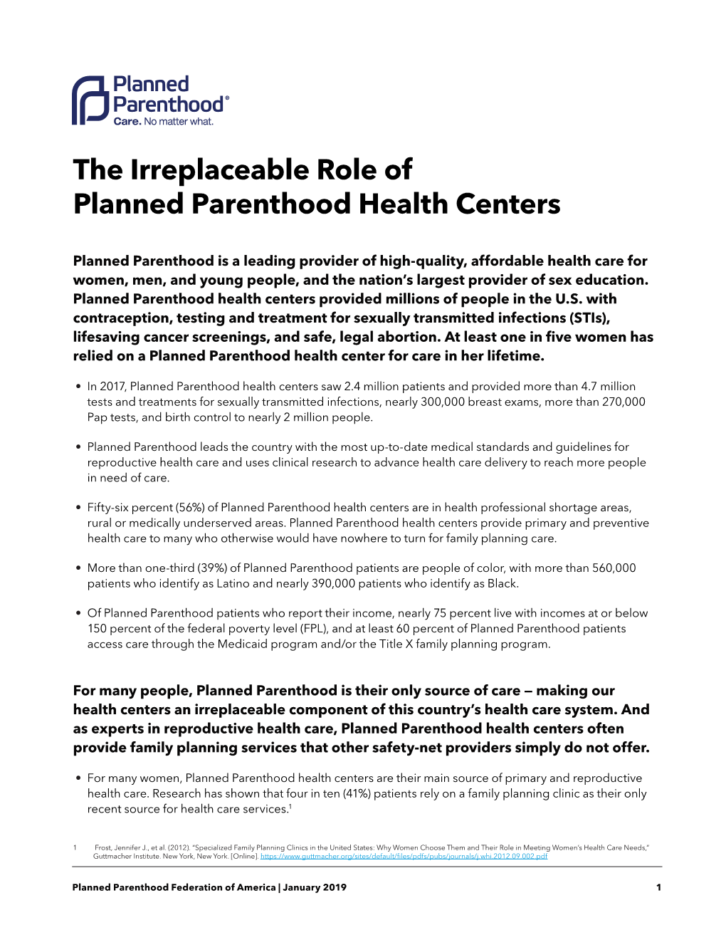 The Irreplaceable Role of Planned Parenthood Health Centers