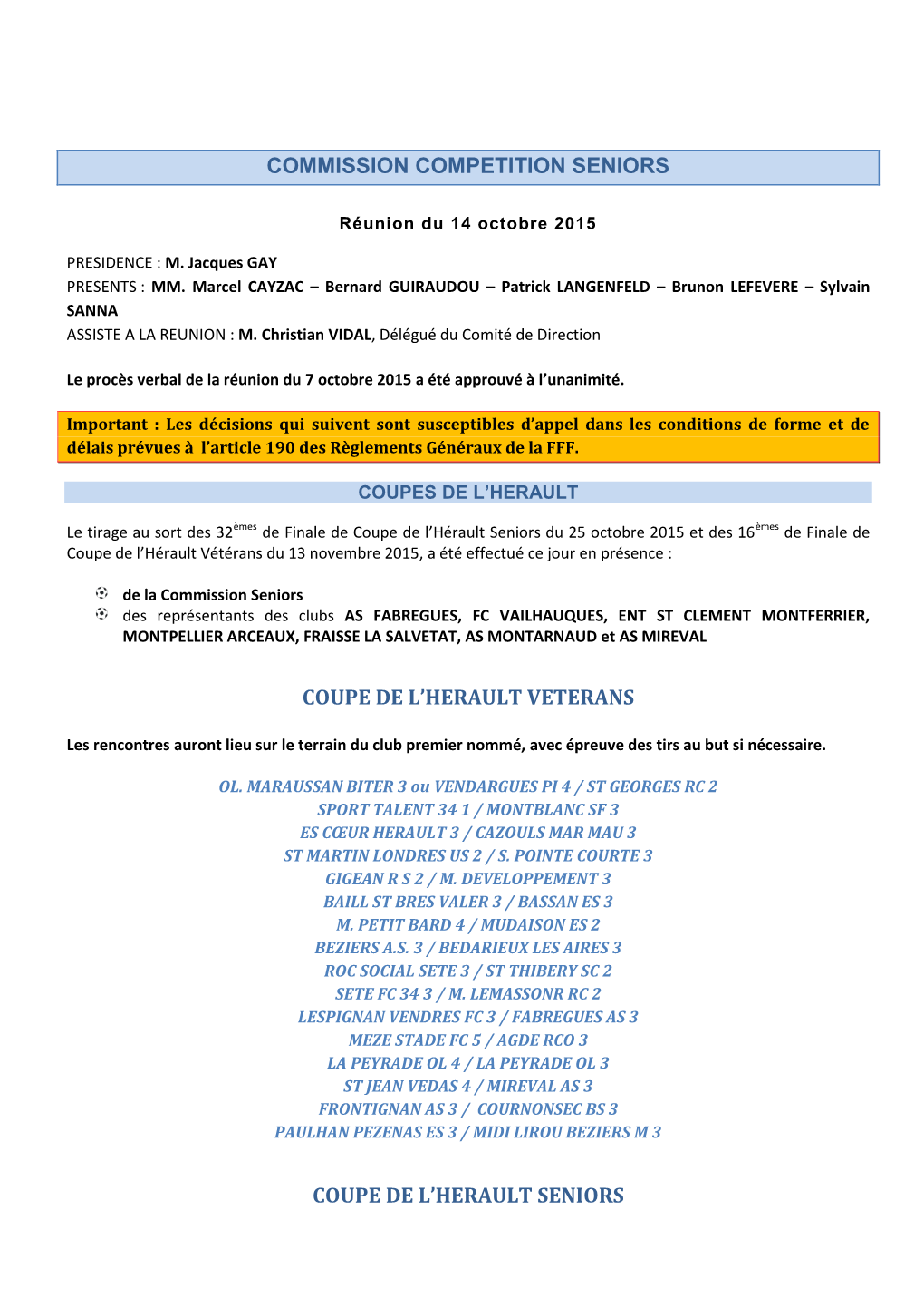 Commission Competition Seniors Coupe De L'herault